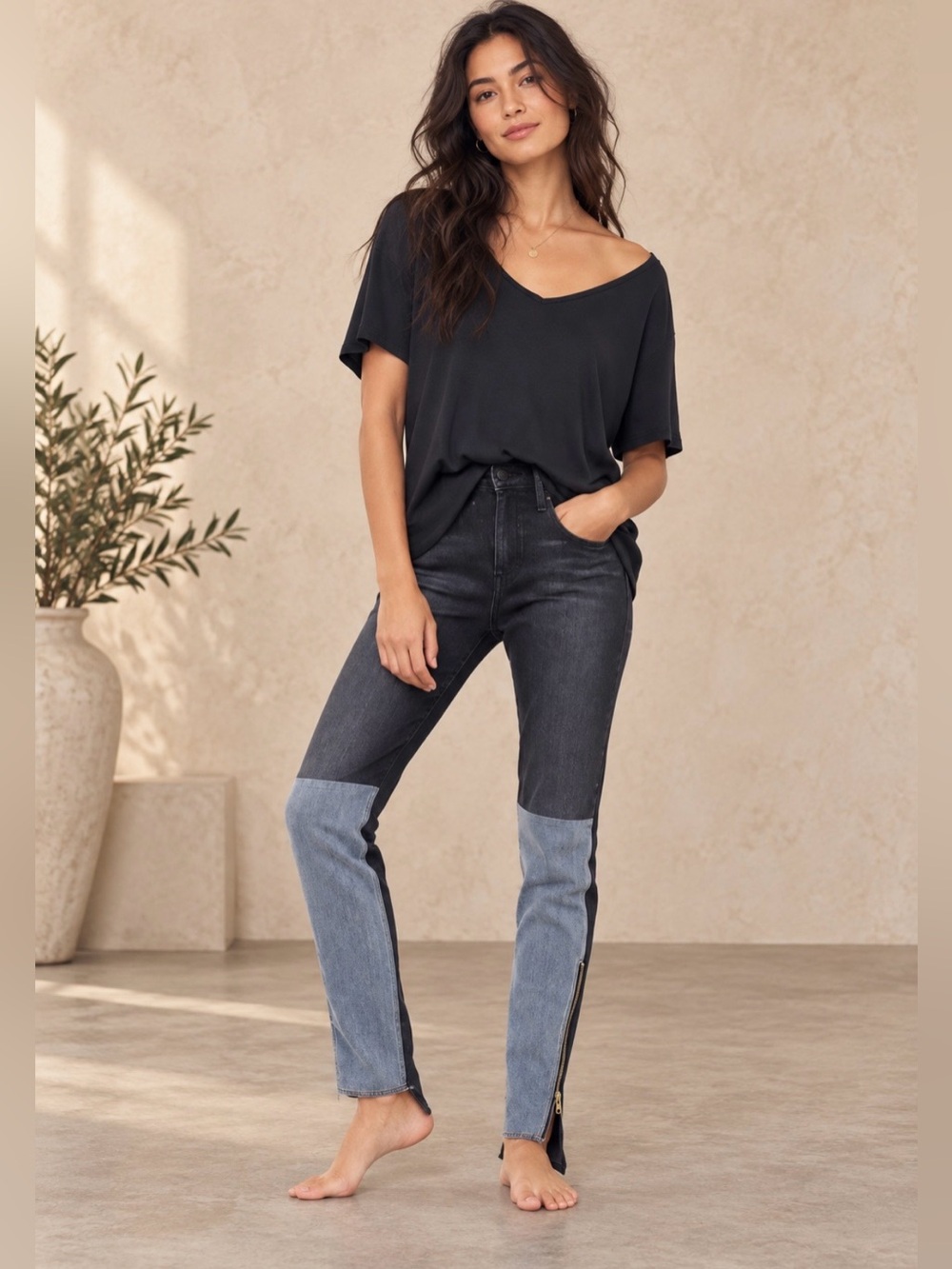 NWT Free People x Sandrine Rose Color Block Ankle Zipper Skinny Jeans
